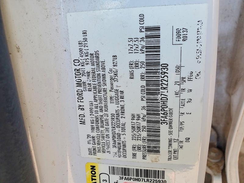 54121986 :رقم المزاد ، 3FA6P0HD7LR225930 vin ، 2020 Ford Fusion مزاد بيع
