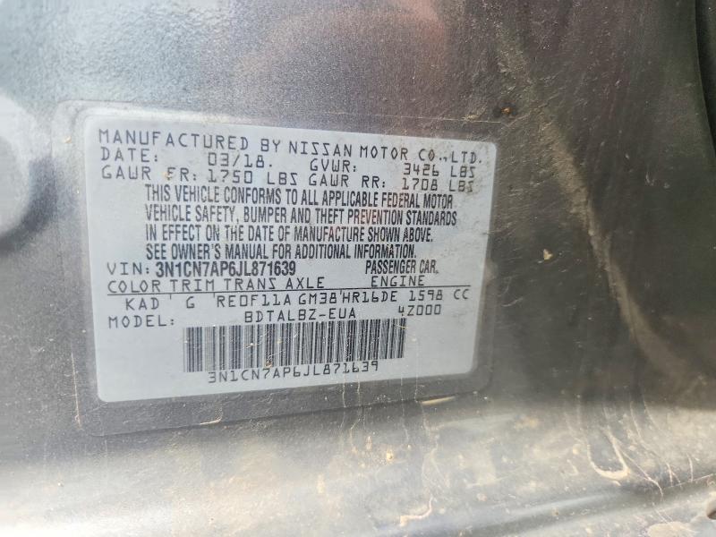 54652886 :رقم المزاد ، 3N1CN7AP6JL871639 vin ، 2018 Nissan Versa مزاد بيع