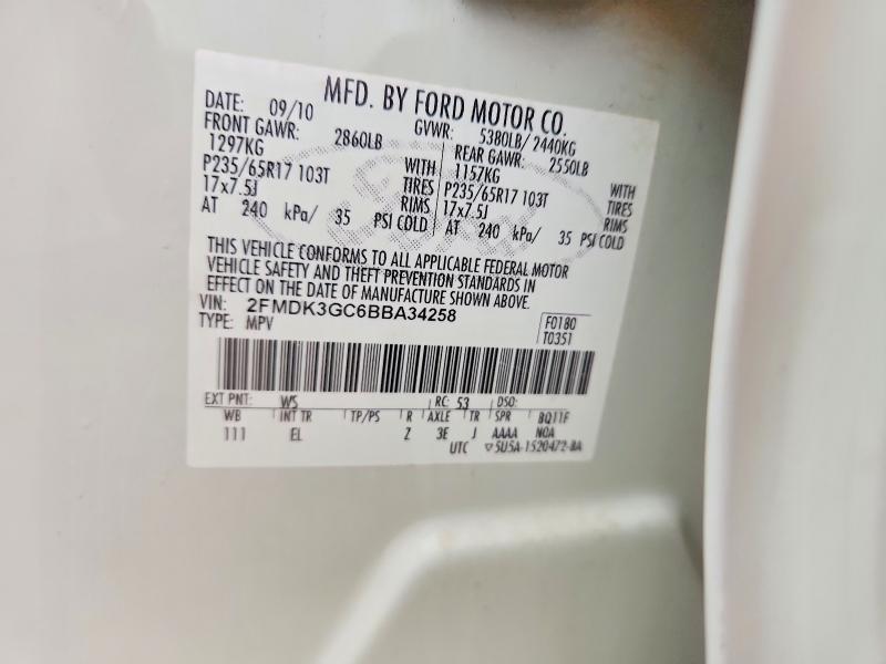 53504476 :رقم المزاد ، 2FMDK3GC6BBA34258 vin ، 2011 Ford Edge مزاد بيع