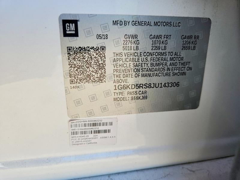 2018 Cadillac Ct6 მანქანა იყიდება აუქციონზე, vin: 1G6KD5RS8JU143306, აუქციონის ნომერი: 53724216