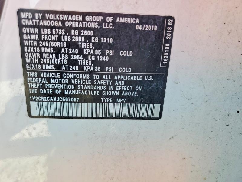 Aukcja sprzedaży 2018 Volkswagen Atlas, vin: 1V2CR2CAXJC567057, numer aukcji: 51912456