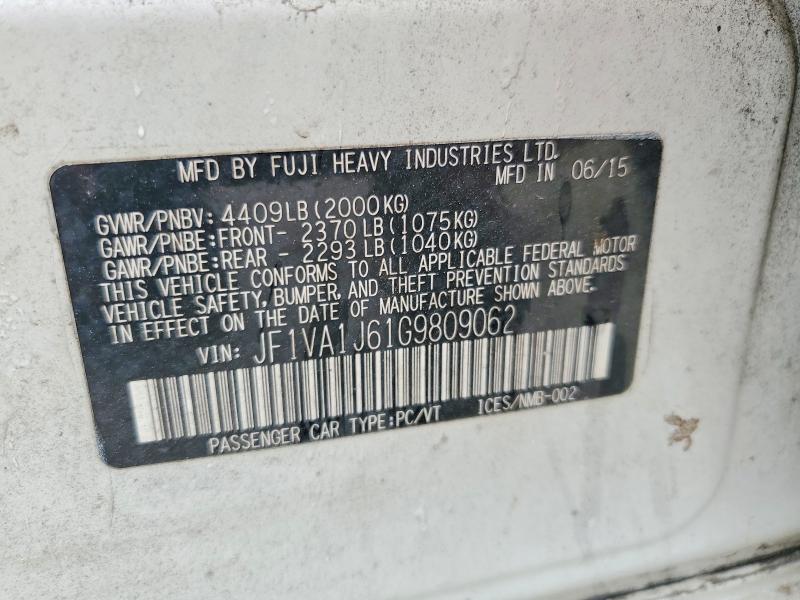 Aukcja sprzedaży 2016 Subaru Wrx, vin: JF1VA1J61G9809062, numer aukcji: 54720136