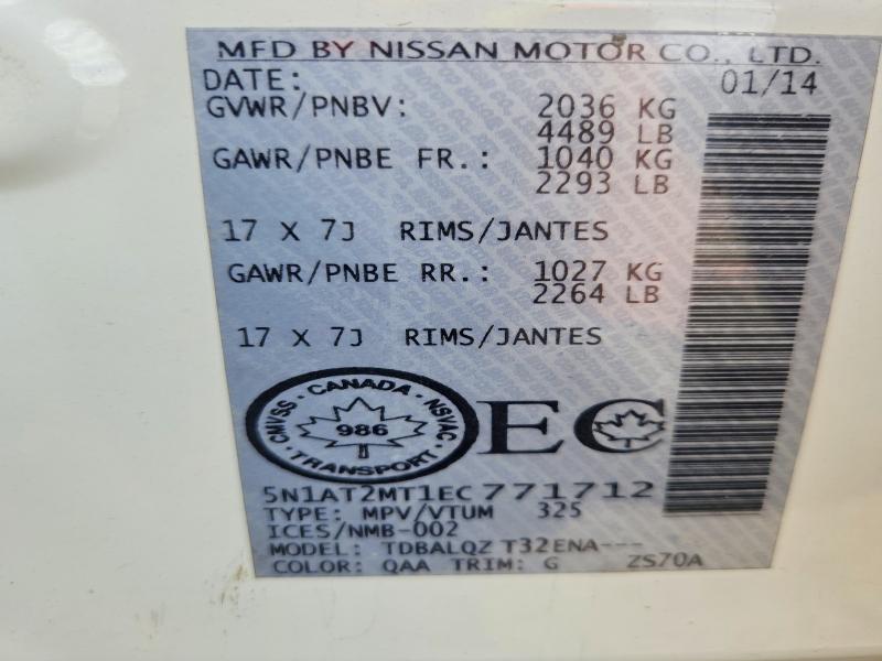 53788616 :رقم المزاد ، 5N1AT2MT1EC771712 vin ، 2014 Nissan Rogue مزاد بيع