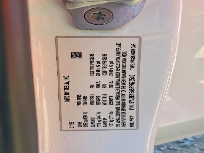 53239766 :رقم المزاد ، 5YJ3E1EA5PF620540 vin ، 2023 Tesla Model 3 مزاد بيع