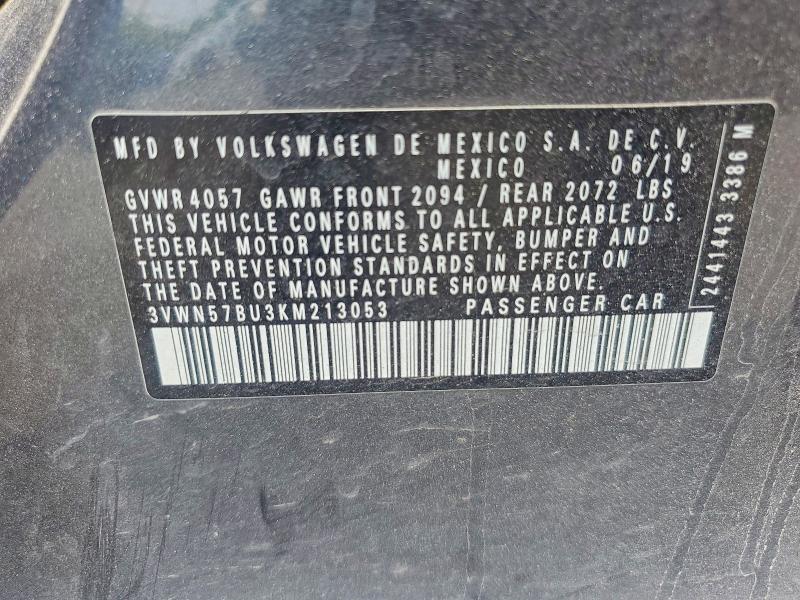 Aukcja sprzedaży 2019 Volkswagen Jetta, vin: 3VWN57BU3KM213053, numer aukcji: 54062286
