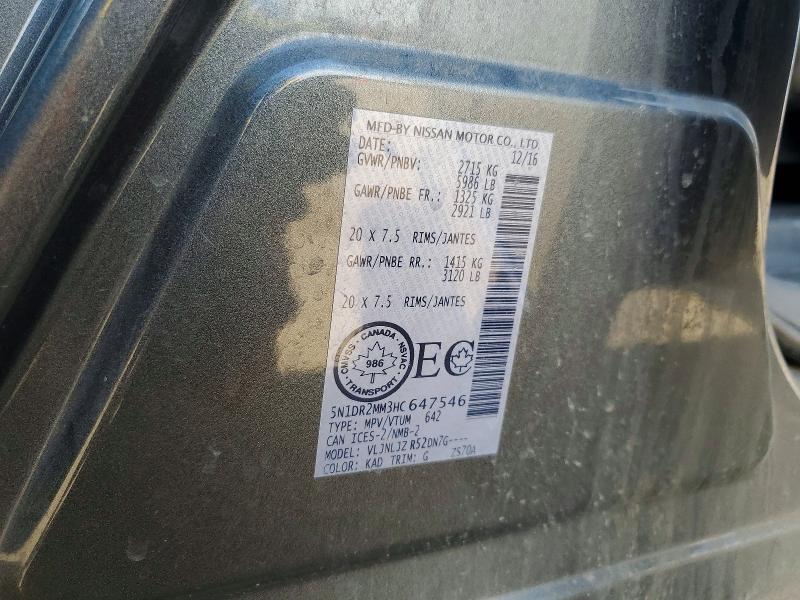 2017 Nissan Pathfinder მანქანა იყიდება აუქციონზე, vin: 5N1DR2MM3HC647546, აუქციონის ნომერი: 55079806