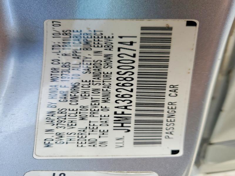 Aukcja sprzedaży 2008 Honda Civic Hybrid, vin: JHMFA36268S002741, numer aukcji: 52210996