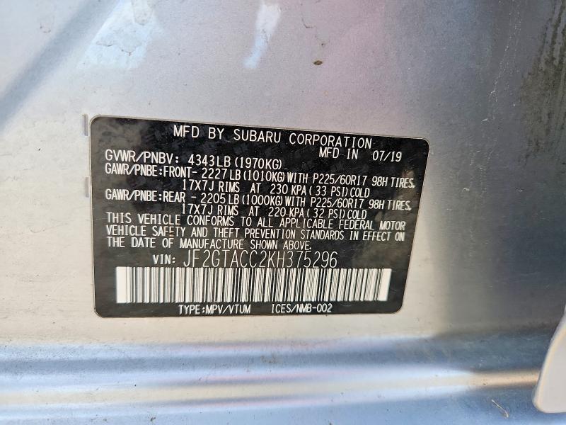 Продажа на аукционе авто 2019 Subaru Crosstrek, vin: JF2GTACC2KH375296, номер лота: 50853376