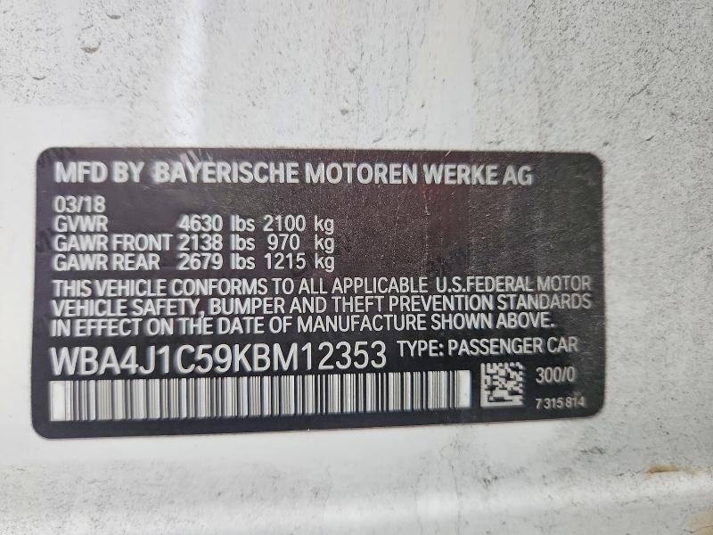 Продажа на аукционе авто 2019 Bmw 430i, vin: WBA4J1C59KBM12353, номер лота: 51652756