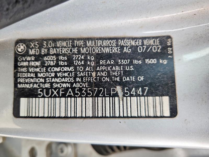 2002 Bmw X5 მანქანა იყიდება აუქციონზე, vin: 5UXFA53572LP55447, აუქციონის ნომერი: 55256936