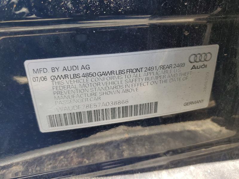 2007 Audi A4 მანქანა იყიდება აუქციონზე, vin: WAUDF78E57A038866, აუქციონის ნომერი: 55172326