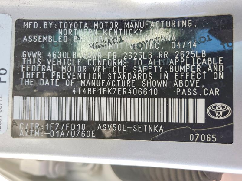 Aukcja sprzedaży 2014 Toyota Camry, vin: 4T4BF1FK7ER406610, numer aukcji: 54665596