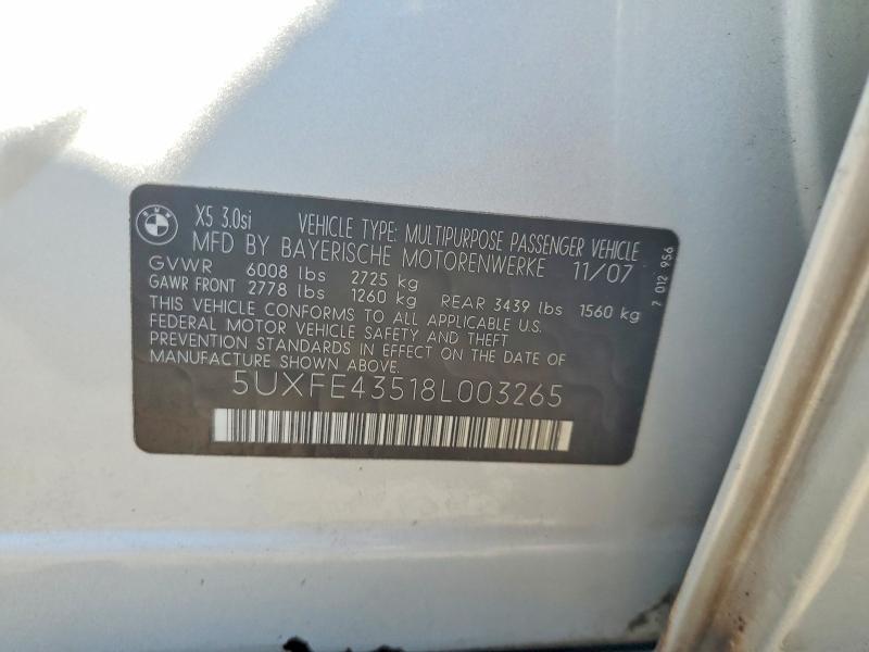2008 Bmw X5 მანქანა იყიდება აუქციონზე, vin: 5UXFE43518L003265, აუქციონის ნომერი: 53421176