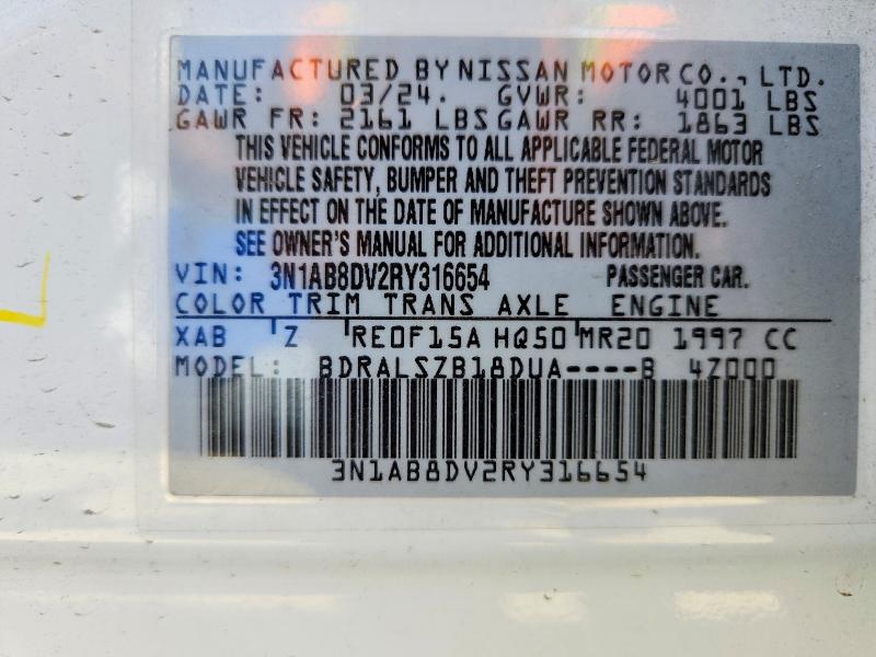 2024 Nissan Sentra მანქანა იყიდება აუქციონზე, vin: 3N1AB8DV2RY316654, აუქციონის ნომერი: 53256546