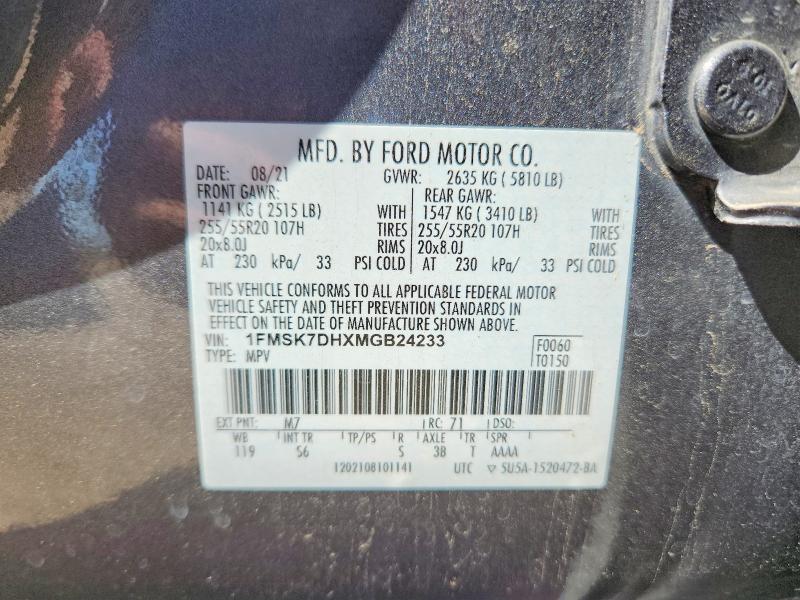 2021 Ford Explorer მანქანა იყიდება აუქციონზე, vin: 1FMSK7DHXMGB24233, აუქციონის ნომერი: 53213056