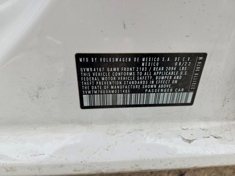 Aukcja sprzedaży 2022 Volkswagen Jetta, vin: 3VW7M7BU9NM031485, numer aukcji: 55088936