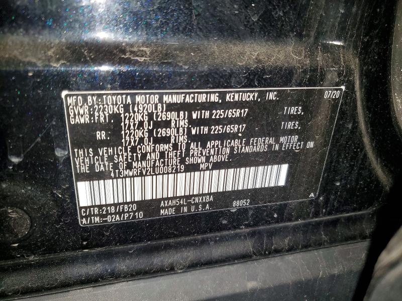 53253766 :رقم المزاد ، 4T3MWRFV2LU008219 vin ، 2020 Toyota Rav4 مزاد بيع