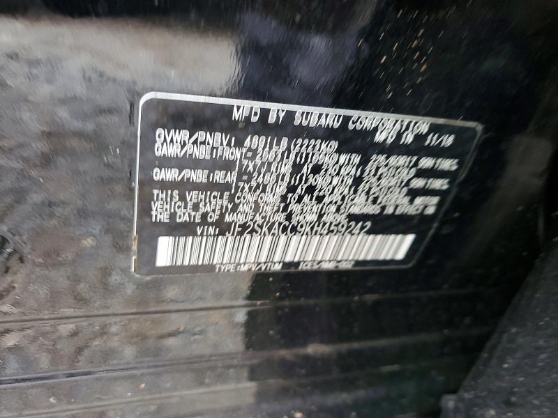 2019 Subaru Forester მანქანა იყიდება აუქციონზე, vin: JF2SKACC9KH459242, აუქციონის ნომერი: 52900646