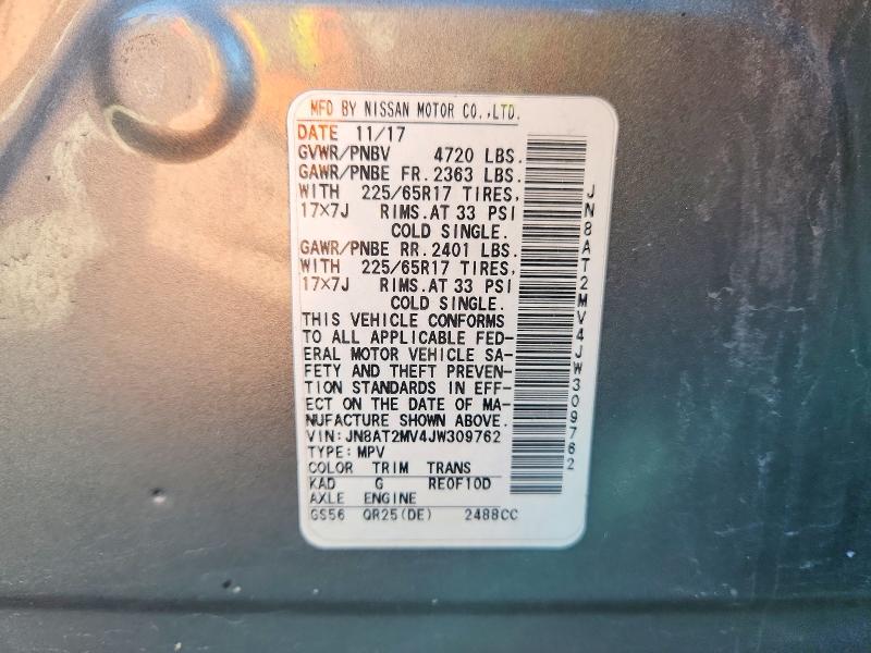 49810536 :رقم المزاد ، JN8AT2MV4JW309762 vin ، 2018 Nissan Rogue مزاد بيع