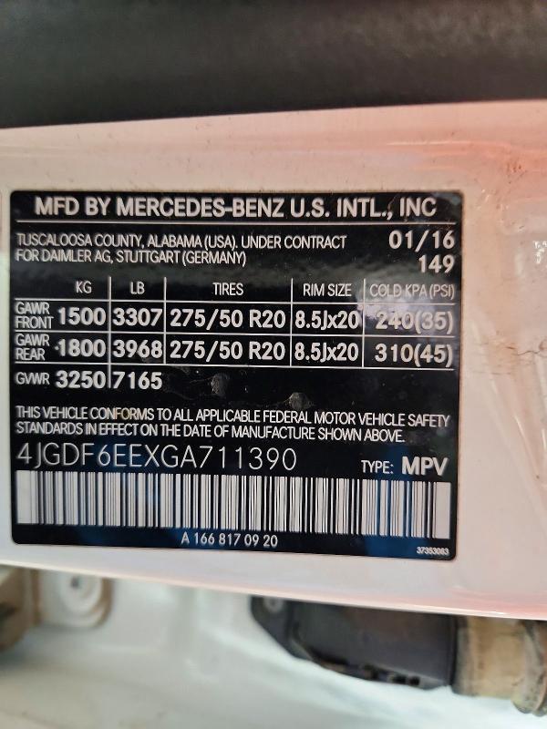 Aukcja sprzedaży 2016 Mercedes-benz Gl, vin: 4JGDF6EEXGA711390, numer aukcji: 54581796