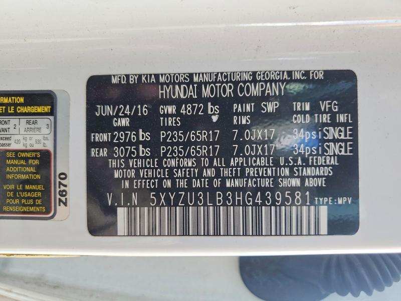 Продажа на аукционе авто 2017 Hyundai Santa Fe Sport, vin: 5XYZU3LB3HG439581, номер лота: 52449516