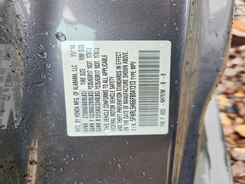 54641036 :رقم المزاد ، 5FNRL5H66FB041313 vin ، 2015 Honda Odyssey مزاد بيع