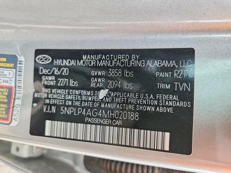 55074166 :رقم المزاد ، 5NPLP4AG4MH020188 vin ، 2021 Hyundai Elantra مزاد بيع