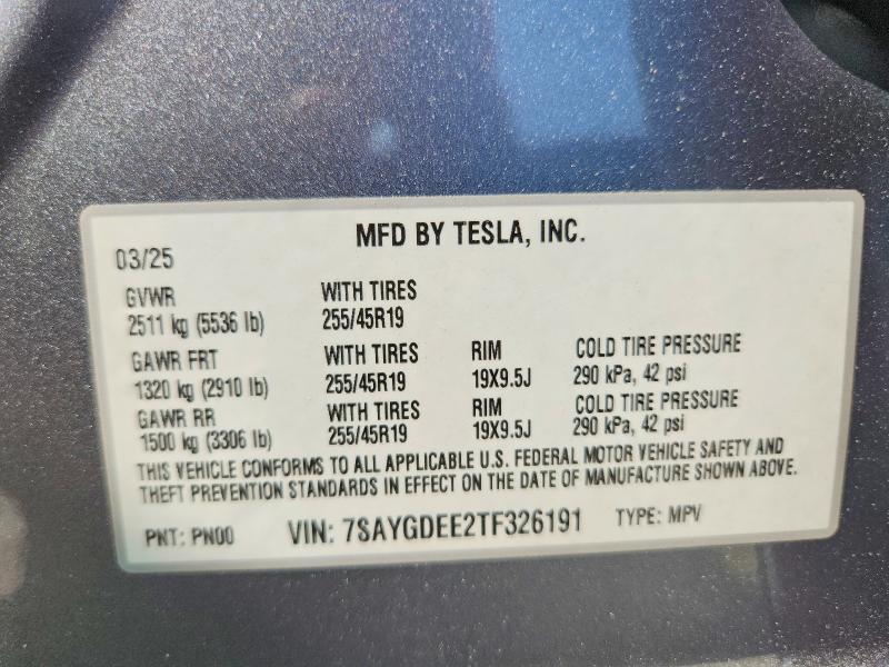 Продажа на аукционе авто 2026 Tesla Model Y, vin: 7SAYGDEE2TF326191, номер лота: 52993246