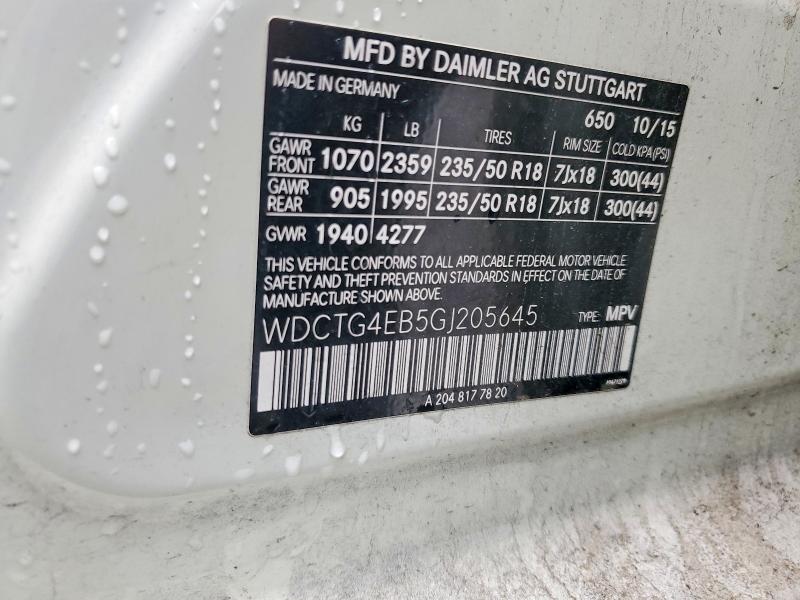 52587556 :رقم المزاد ، WDCTG4EB5GJ205645 vin ، 2016 Mercedes-benz Gla مزاد بيع