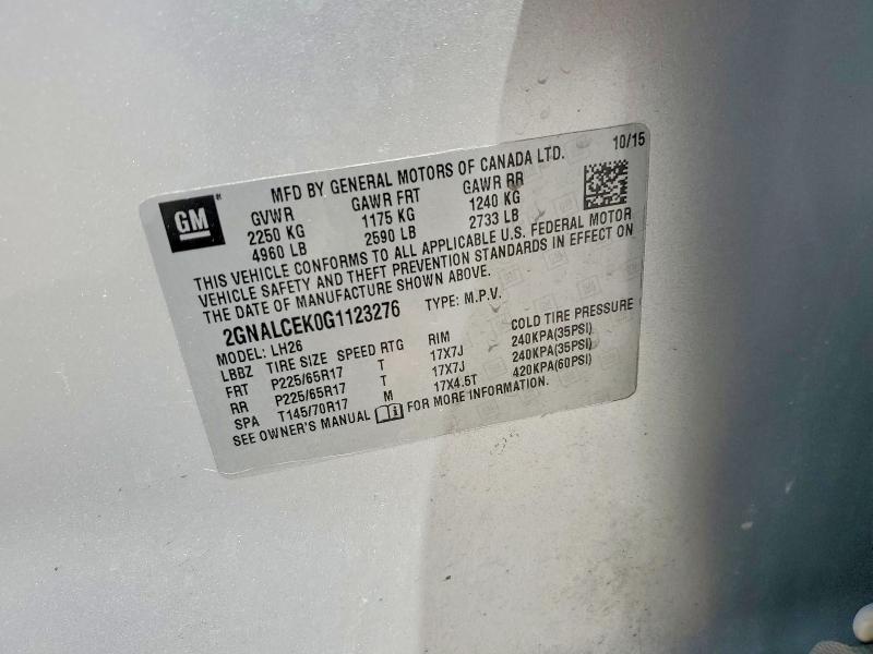 Aukcja sprzedaży 2016 Chevrolet Equinox, vin: 2GNALCEK0G1123276, numer aukcji: 55052606