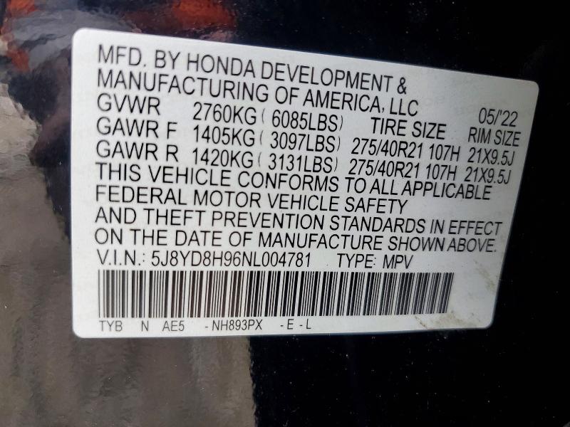 2022 Acura Mdx მანქანა იყიდება აუქციონზე, vin: 5J8YD8H96NL004781, აუქციონის ნომერი: 53442606