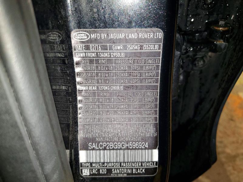 2016 Land Rover Discovery Sport მანქანა იყიდება აუქციონზე, vin: SALCP2BG9GH596924, აუქციონის ნომერი: 54171886