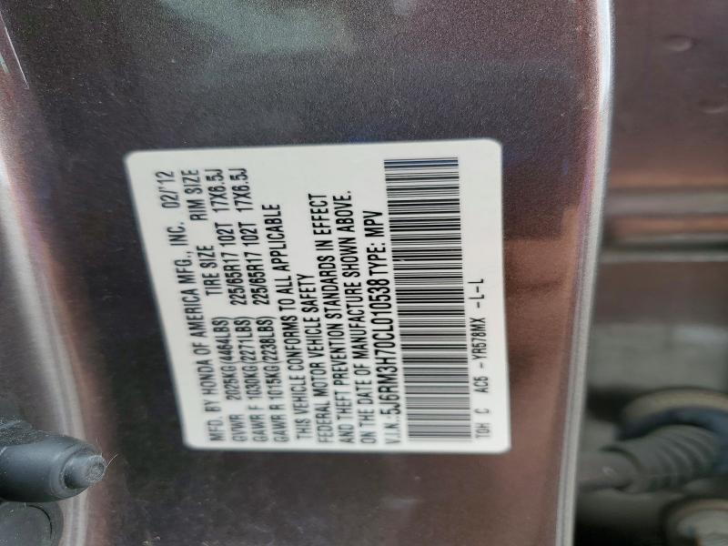 Aukcja sprzedaży 2012 Honda Cr-v, vin: 5J6RM3H70CL010538, numer aukcji: 54981816