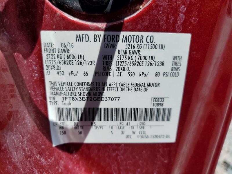 2016 Ford F350 მანქანა იყიდება აუქციონზე, vin: 1FT8X3BT2GED37077, აუქციონის ნომერი: 53282056