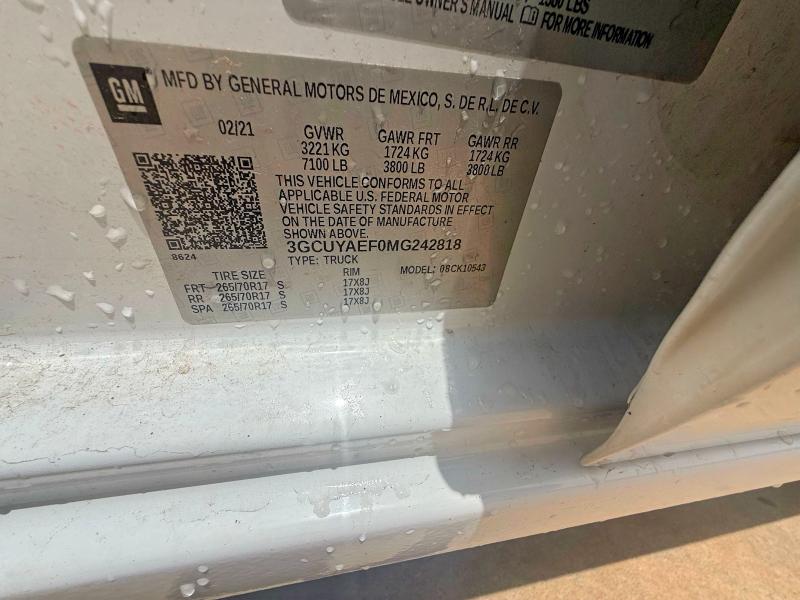 Продаж на аукціоні авто 2021 Chevrolet Silverado, vin: 3GCUYAEF0MG242818, номер лоту: 55840636