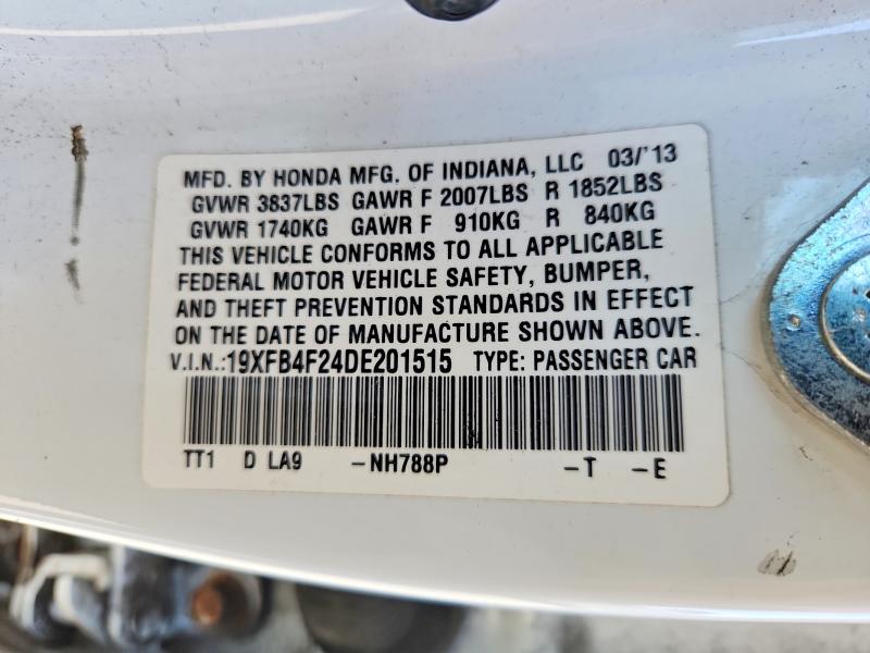 2013 Honda Civic მანქანა იყიდება აუქციონზე, vin: 19XFB4F24DE201515, აუქციონის ნომერი: 51899316