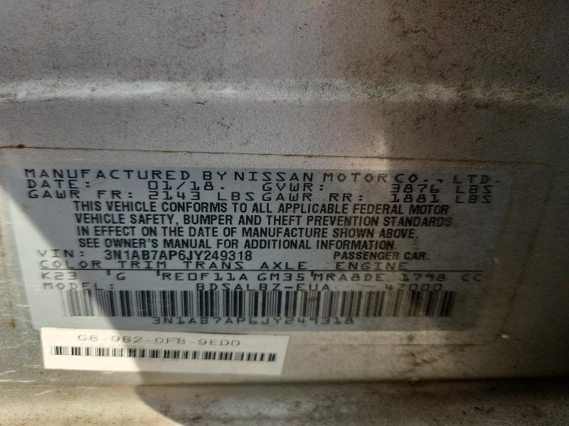 Aukcja sprzedaży 2018 Nissan Sentra, vin: 3N1AB7AP6JY249318, numer aukcji: 53827966