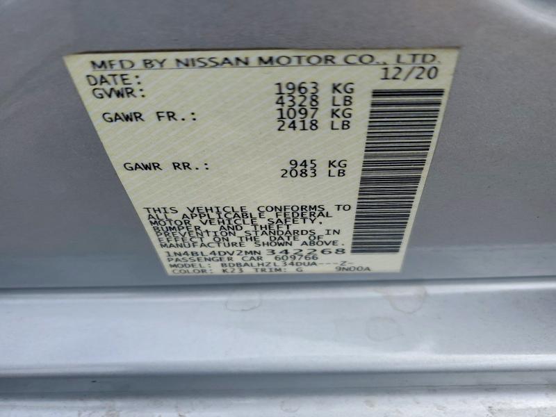 Aukcja sprzedaży 2021 Nissan Altima, vin: 1N4BL4DV2MN342268, numer aukcji: 55223096