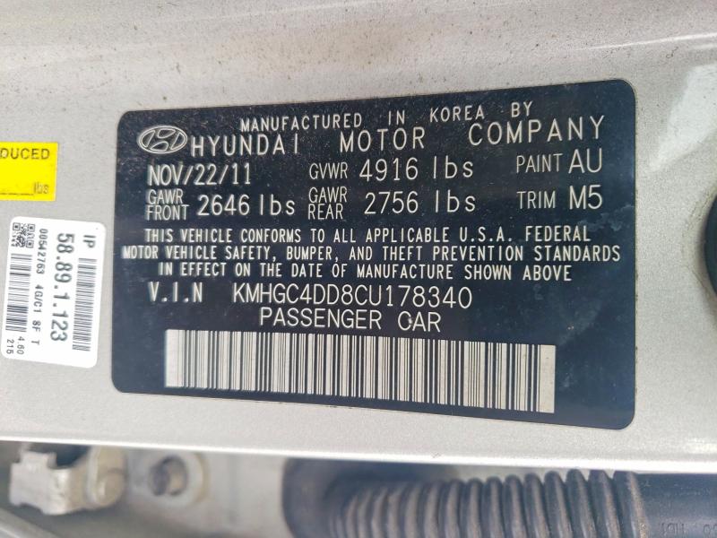 Aukcja sprzedaży 2012 Hyundai Gensis, vin: KMHGC4DD8CU178340, numer aukcji: 52150756