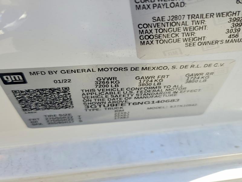 53649766 :رقم المزاد ، 3GTU9FET6NG140683 vin ، 2022 Gmc Sierra Limited مزاد بيع