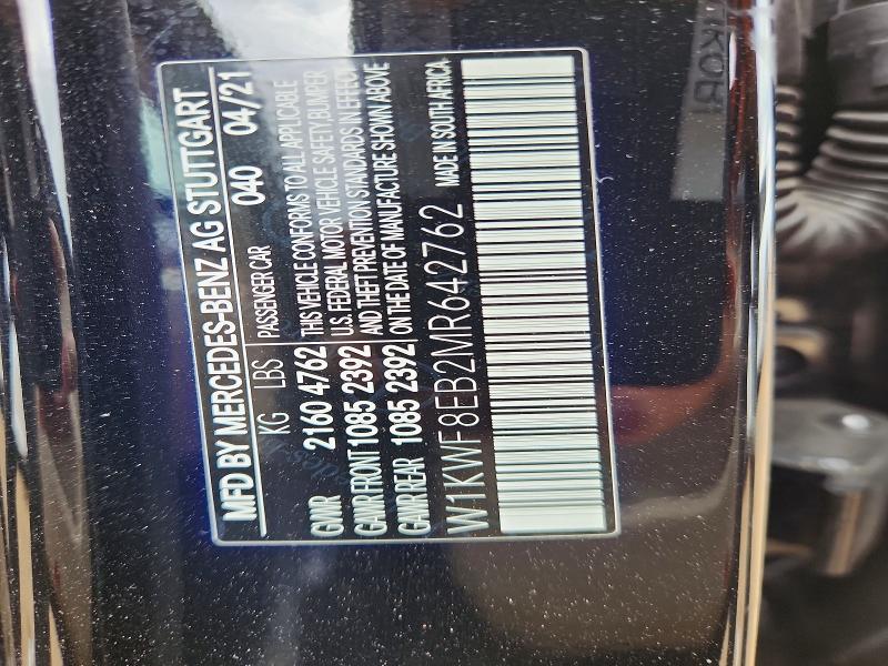 2021 Mercedes-benz C მანქანა იყიდება აუქციონზე, vin: W1KWF8EB2MR642762, აუქციონის ნომერი: 54194256