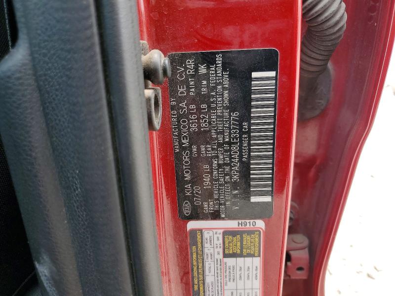 52510016 :رقم المزاد ، 3KPA24AD8LE337776 vin ، 2020 Kia Rio مزاد بيع
