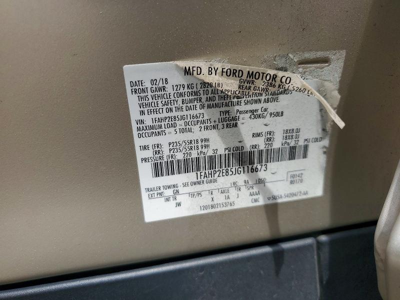 2018 Ford Taurus მანქანა იყიდება აუქციონზე, vin: 1FAHP2E85JG116673, აუქციონის ნომერი: 54770516