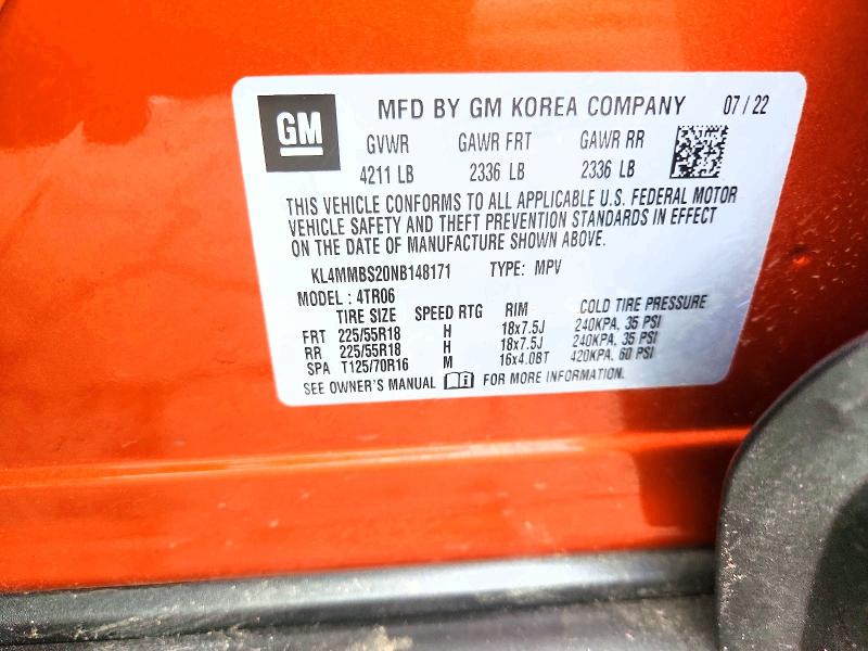 54857016 :رقم المزاد ، KL4MMBS20NB148171 vin ، 2022 Buick Encore Gx مزاد بيع