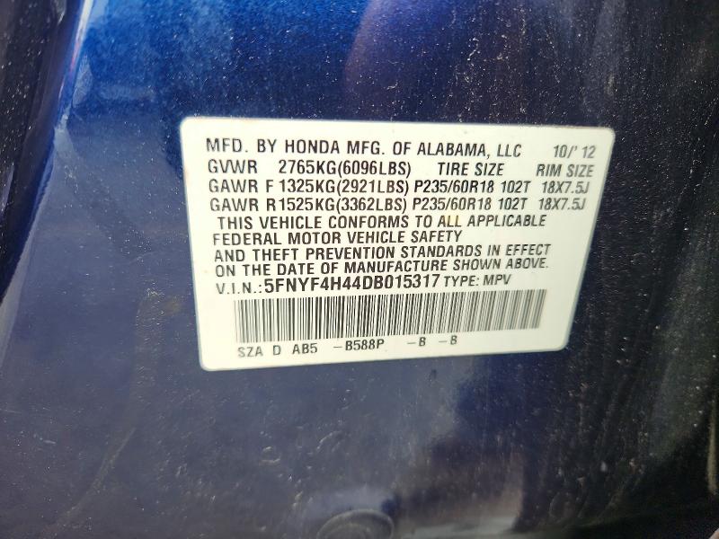 2013 Honda Pilot მანქანა იყიდება აუქციონზე, vin: 5FNYF4H44DB015317, აუქციონის ნომერი: 54244736
