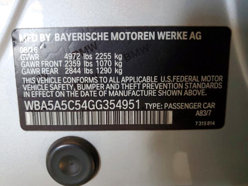 52496676 :رقم المزاد ، WBA5A5C54GG354951 vin ، 2016 Bmw 528 مزاد بيع