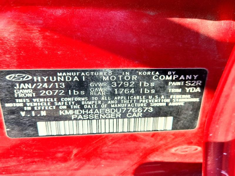 2013 Hyundai Elantra მანქანა იყიდება აუქციონზე, vin: KMHDH4AE8DU776673, აუქციონის ნომერი: 53645296