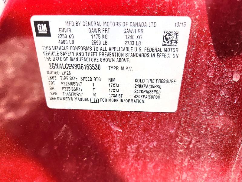 Продаж на аукціоні авто 2016 Chevrolet Equinox, vin: 2GNALCEK8G6163530, номер лоту: 55059076