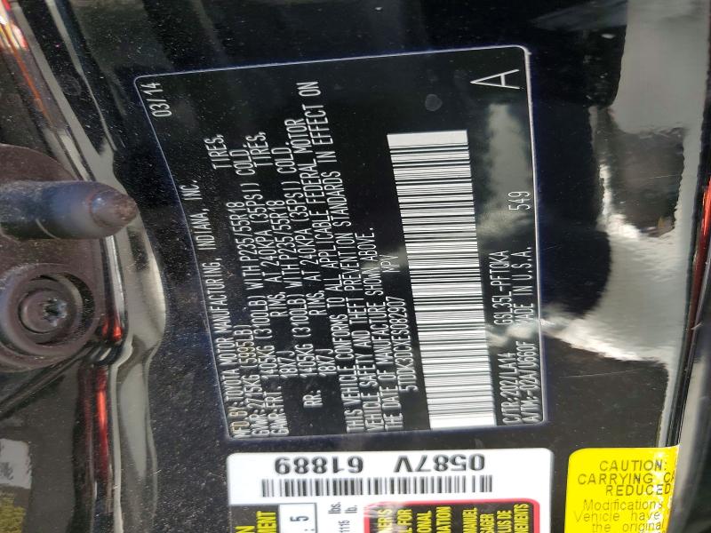 53436606 :رقم المزاد ، 5TDDK3DCXES082907 vin ، 2014 Toyota Sienna مزاد بيع