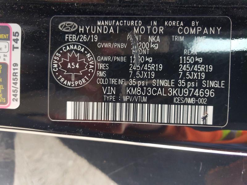 Aukcja sprzedaży 2019 Hyundai Tucson, vin: KM8J3CAL3KU974696, numer aukcji: 52177586